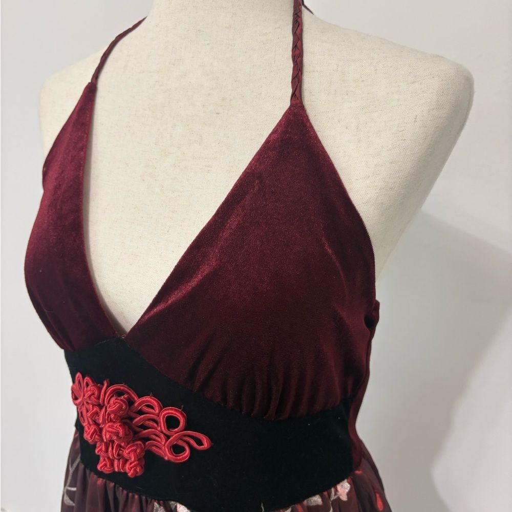 Ad:hoc le Collezioni Embroidered Flower Velvet Halter Dress - Picture 2 of 6